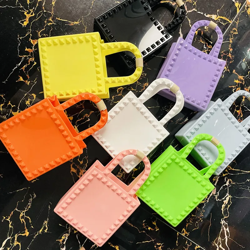 

2022 Spring Summer PVC Rivet Jelly Tote bag and purse Sling Pink Kids Small Jelly bag Handbag For Little Girls, Candy jelly colors