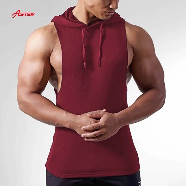 

Muscle Mens Gym Sports Sleeveless Hooded Fitness Running Clothes Slim Quick Dry Vest Tank Tops, Customized colors