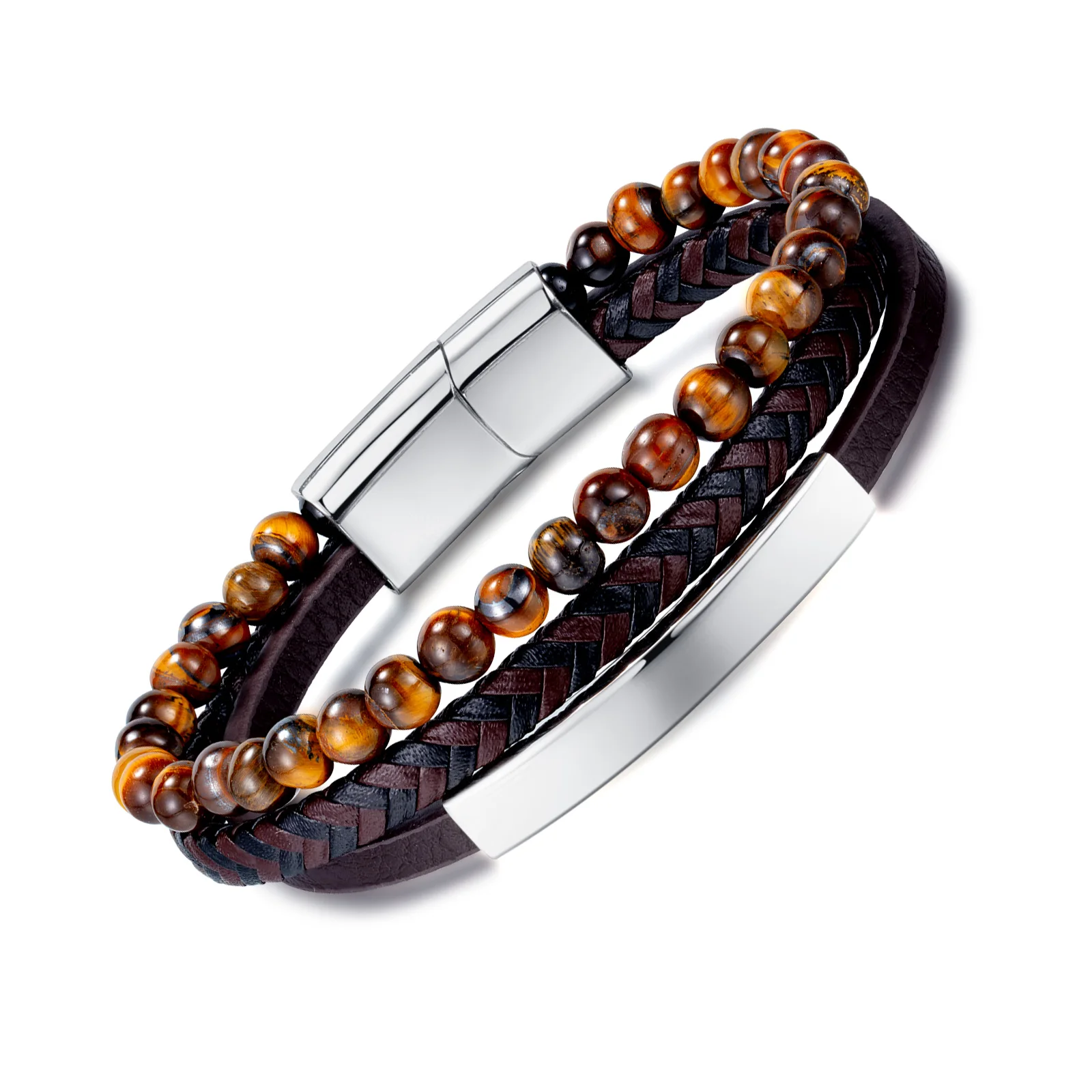 

Multilayer Design Hot Selling Handmade Leather Bracelet Custom Men Stainless Steel Bracelet