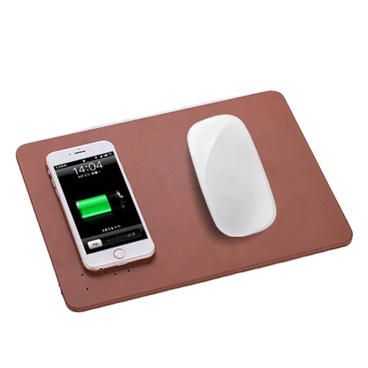 

Custom LOGO pu leather mouse pad wireless charger laptop gaming wireless charging mouse mat, Blue/brown/red/pink/black/gray