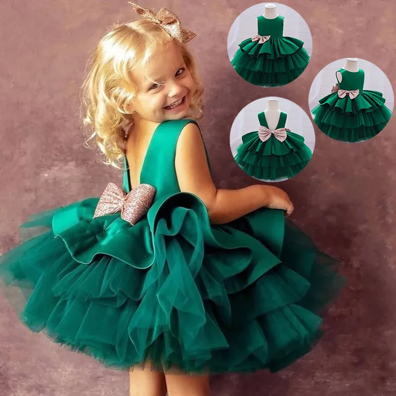 

Girls Sequin Big Bow Dress Toddler Kids Wedding Birthday Princess Costume Children Baptism Clothes Formal Pageant Tutu Ball Gown