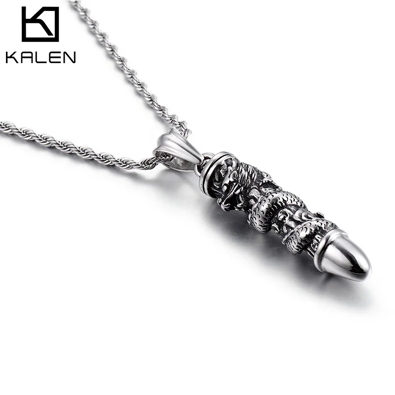 KALEN Silver Color Vintage Dragon Hover Stainless Steel Pendant Mens