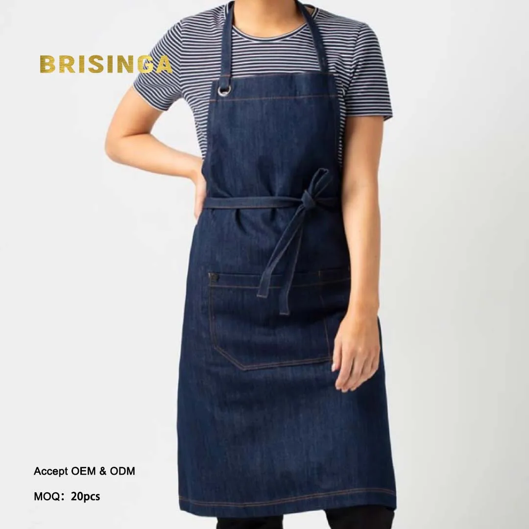 

Top quality waterproof denim apron heavy duty chef jean apron for kitchen