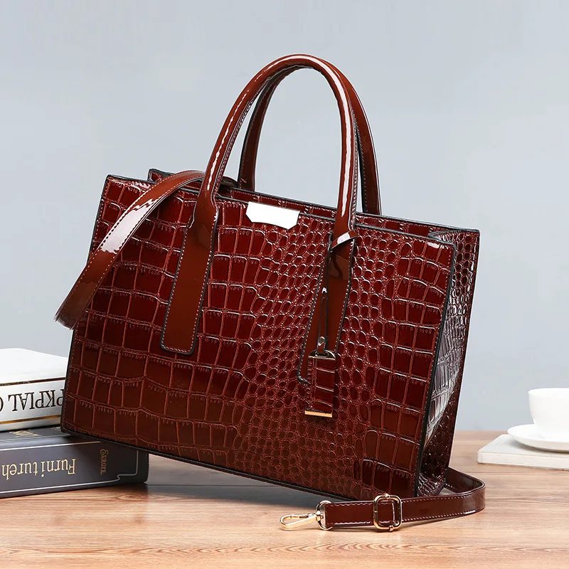 

New PU leather crocodile pattern States fashion women's big bag Tote hand shoulder diagonal package woman bags luxury handbags, Customized