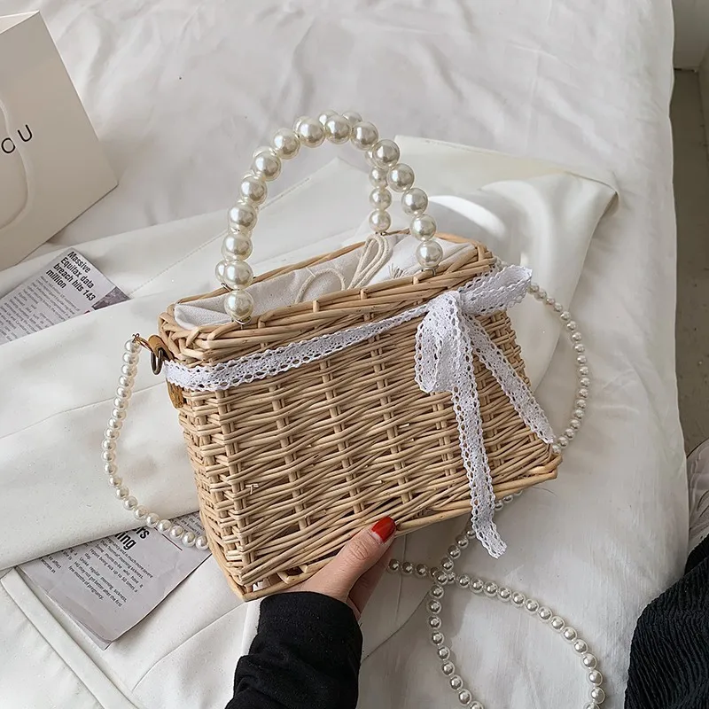 

womens summer purse rattan purse summer handbags 2021 fashion handbags with Pearl handle, 17 colors available