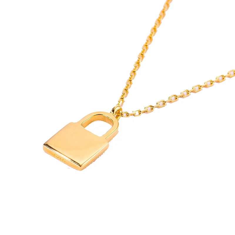 

High Quality silver/black/gold/rose gold 925 Sterling Silve Padlock Pendant Necklace for Men and Women, Picture shows