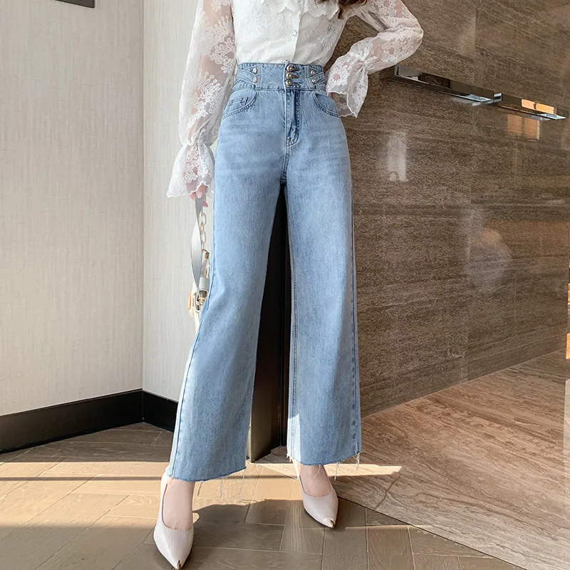 

Wide Leg Jeans Women BF Style Harajuku Basic Spring Denim Ladies Trouser College Casual Trendy All-match Ankle-length Femme Jean