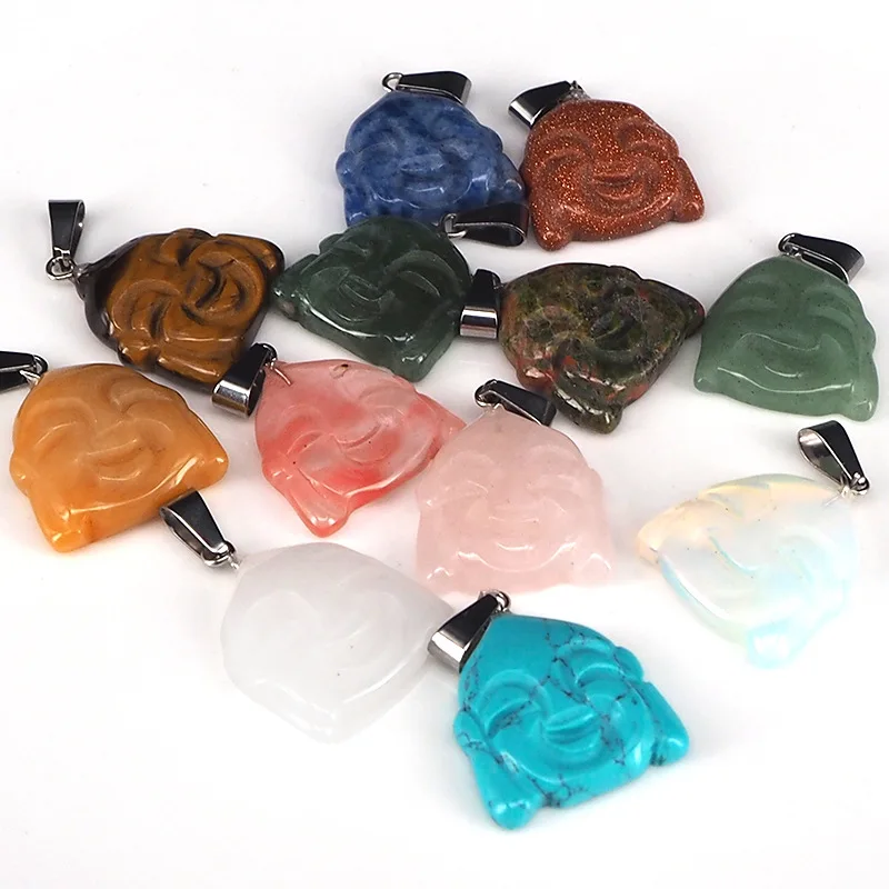 

2020 Wholesale Natural gemstone chakra buddha pendants Set Natural Healing Stone Crystal Pendant