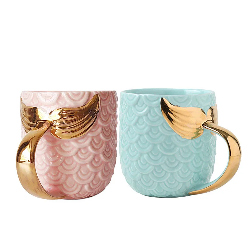 Zogift wholesale hot new products coffee ceramic mermaid tail embossed mug