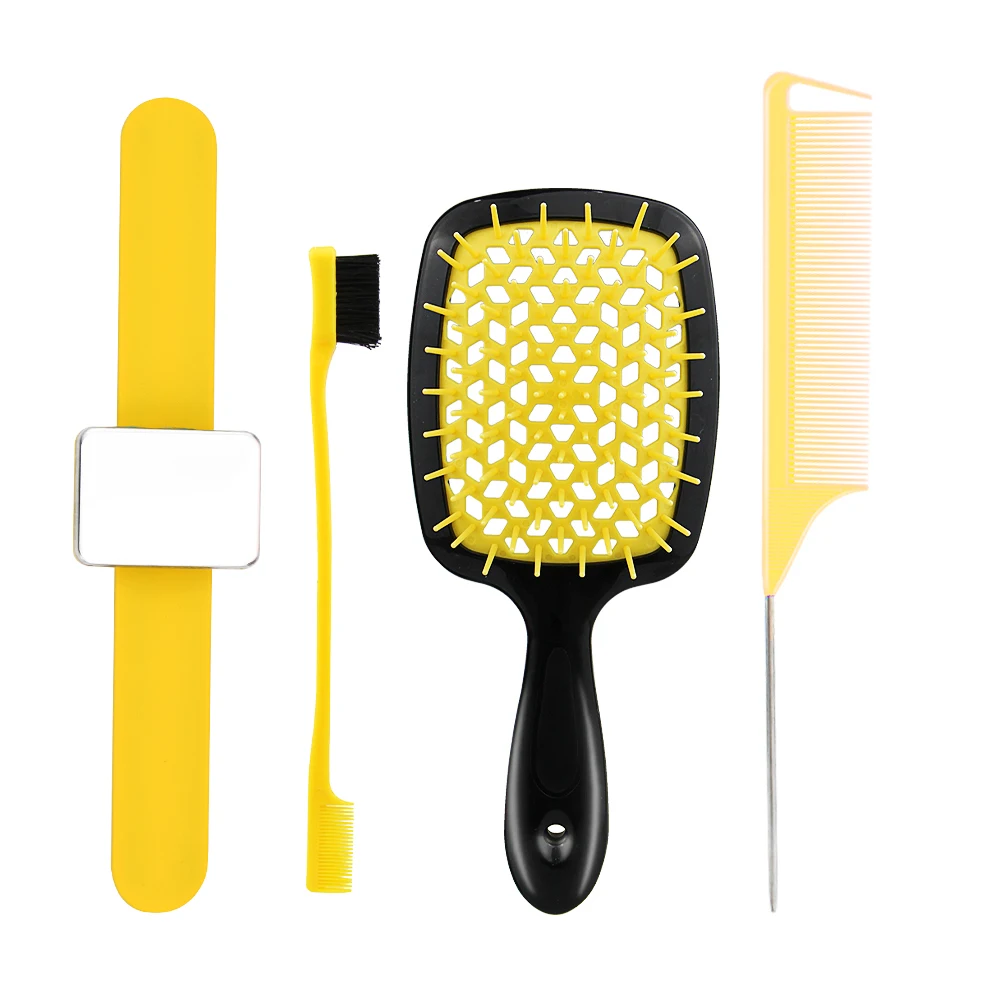 

Wholesale 4PCS Vented Cushion Sharp Tail Detangling Edge Control Bracelete Brush Paddle Hair Brush Comb Set