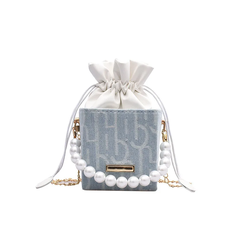 

Female Fashion Small Purse Women Hand bags Pearls Messenger Handle Square Box Bag Small Pearl Handbag, Black