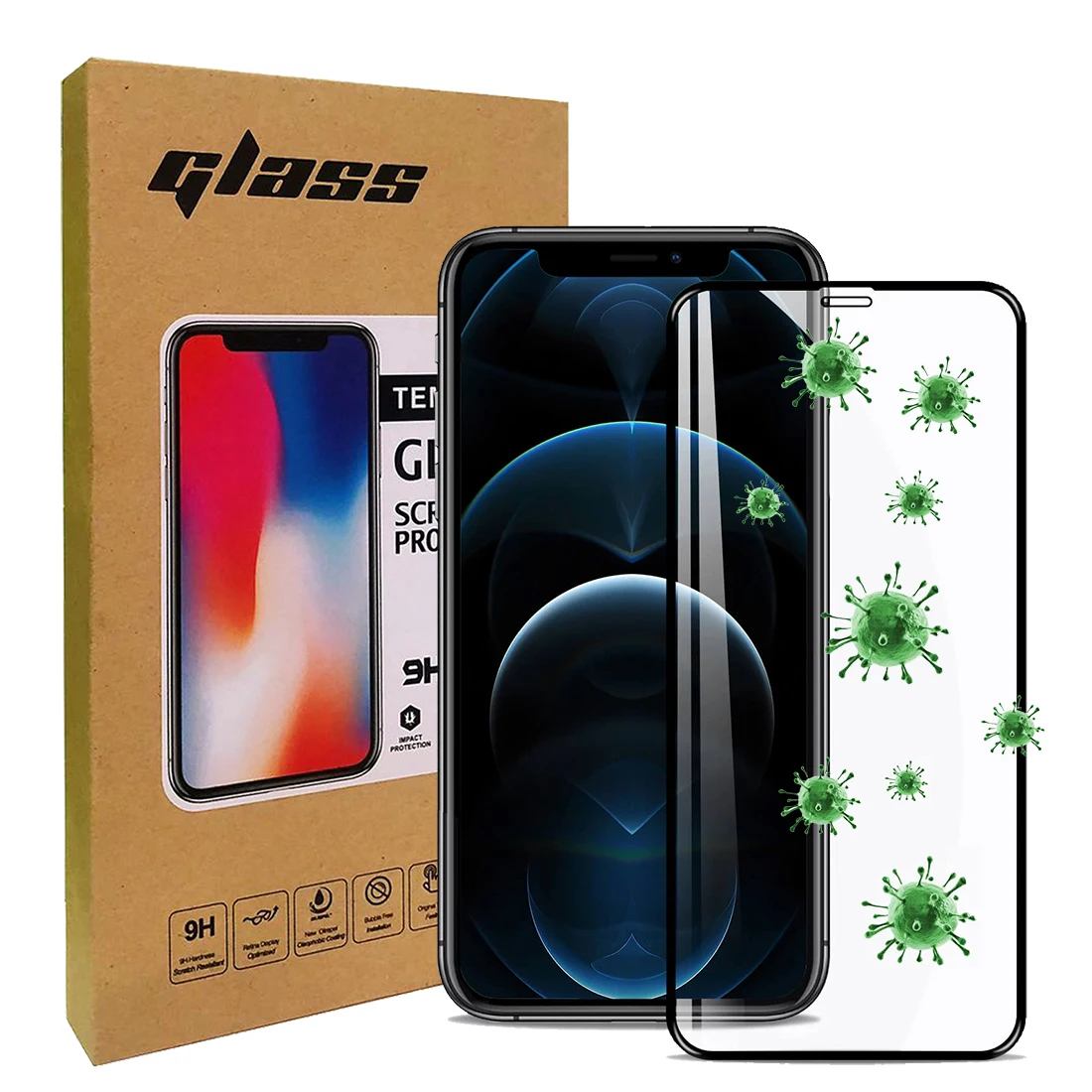 

2021 Medical-Grade Anti Bacterial Microbial Cell Phone HD Tempered Glass Screen Protector For iPhone 11 12 Mini Pro Max