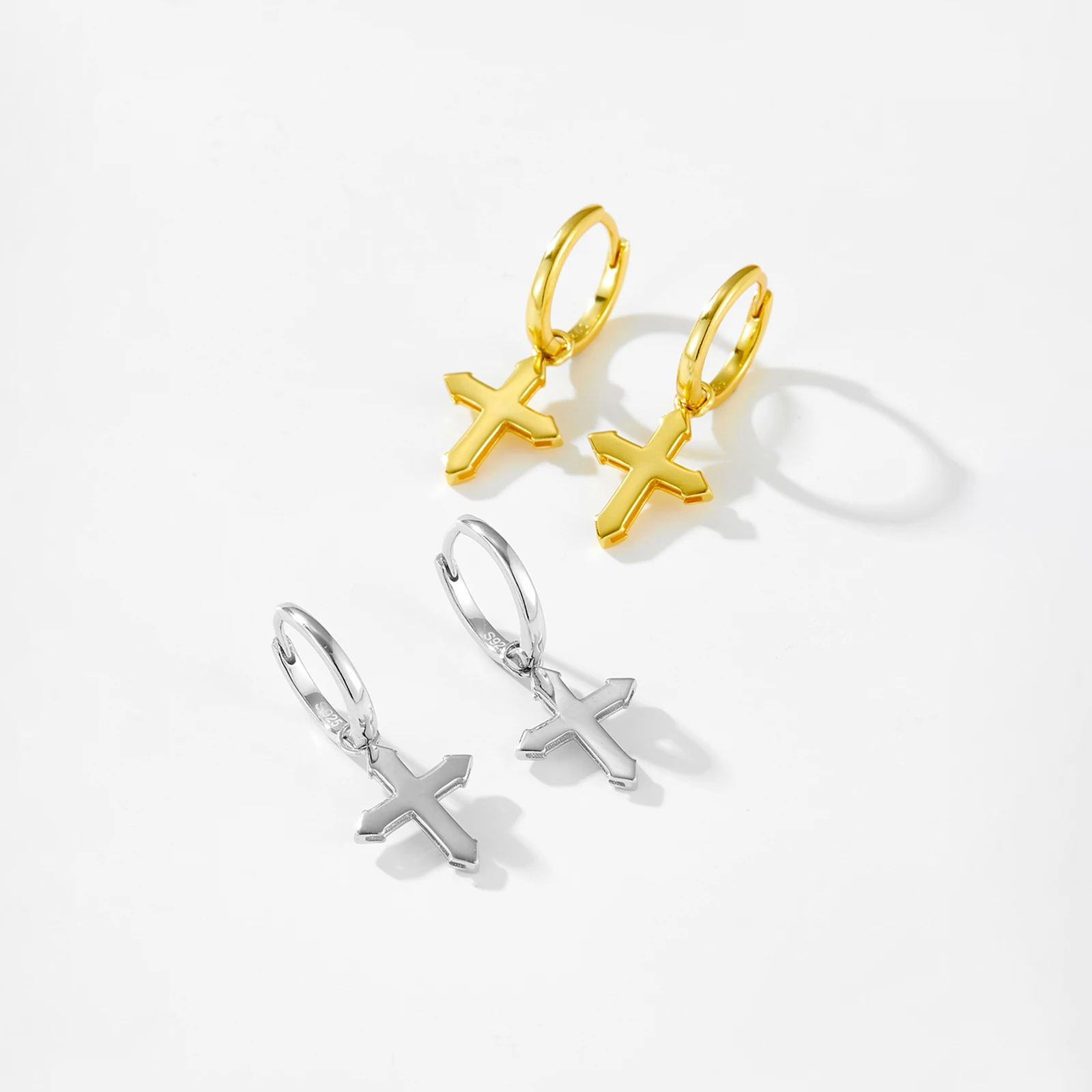 FUAMAY Oro Cruz Pendientes De Joyeria De Moda Gold Plated Cross Pendant Drop Earrings with Zircon for Wedding or Party