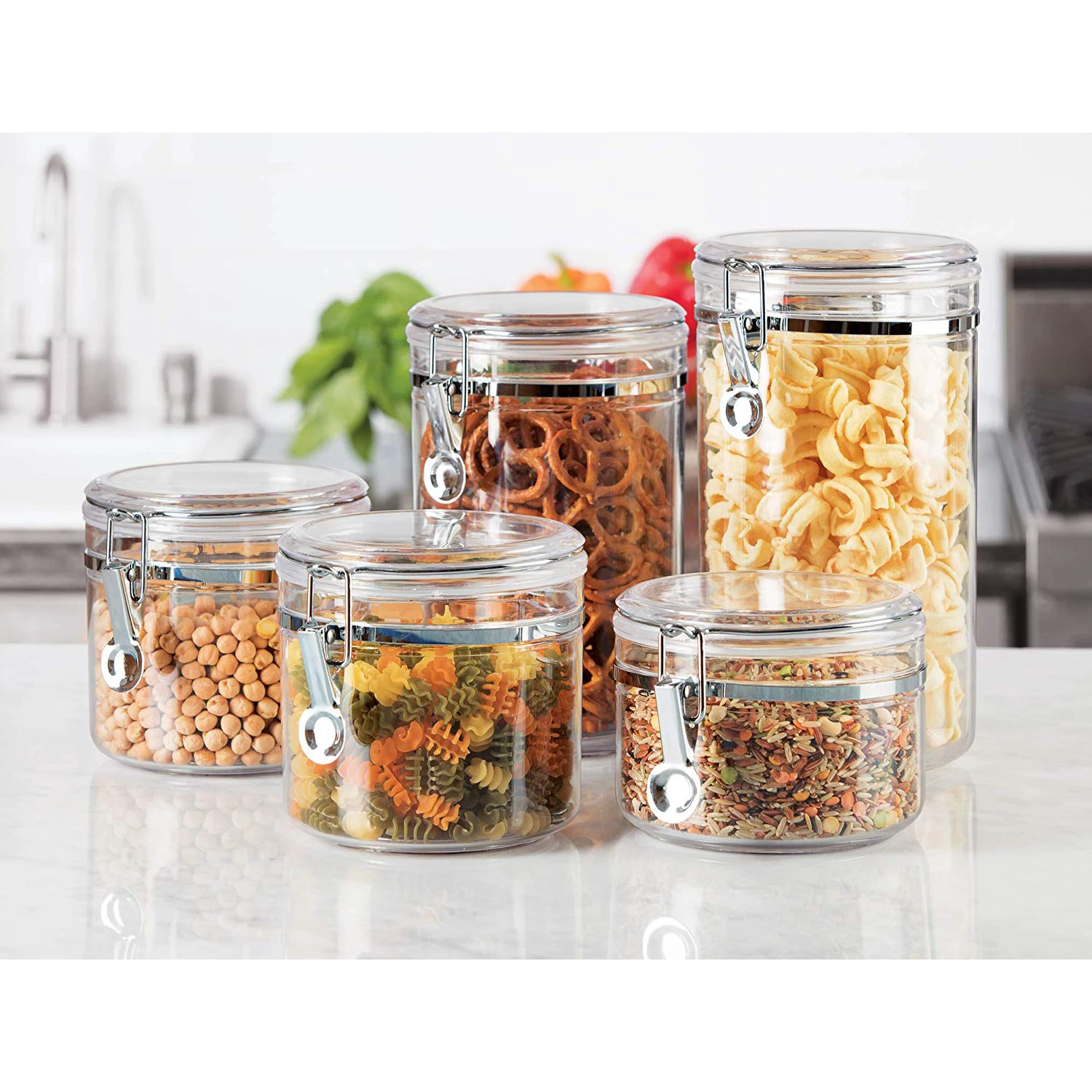 Food Grade 5 Piece Acrylic Canister Set Food Jars Clear Airtight Canister Set Food Storage