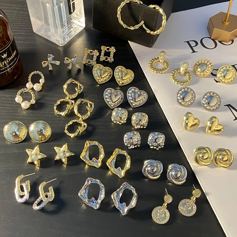 

Vintage Irregular Pearl Bead Gold Color Drop Earrings star stud Earrings Party Jewelry Gifts For Women Girls