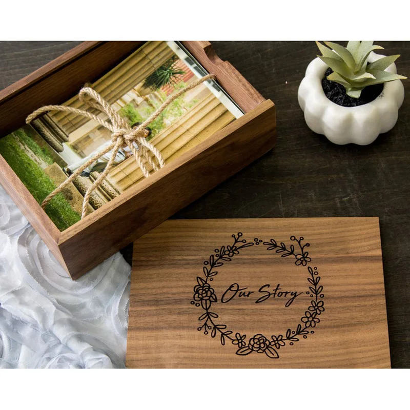 Custom Engraved Photo Box Storage Wood Memory Box For 4x6" Pictures