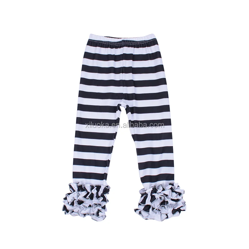 

Autumn Hot Sale Boutique Baby Girl Black And White Stripe Girl Wholesale Children Ruffled Pants, Picture