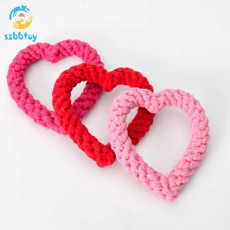 

lovely cotton toys Christmas candy heart-shaped knot rope dog chew toy, Red,pink,plum, support for custom