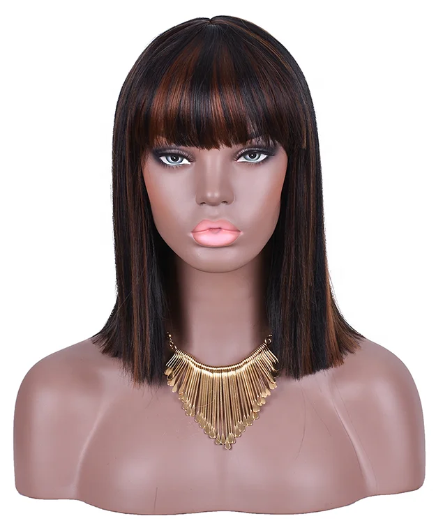 

loose deep wave with bangs bone straight wholesale ombre hair synthetic wig for black women natural bang wig wigs dropshipping, Natural color