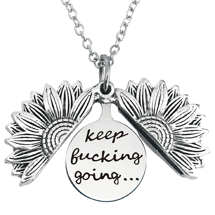 

Fashion Sunflower Inspiring Lettering Keep Going Openable Pendant Necklace Lover Gift