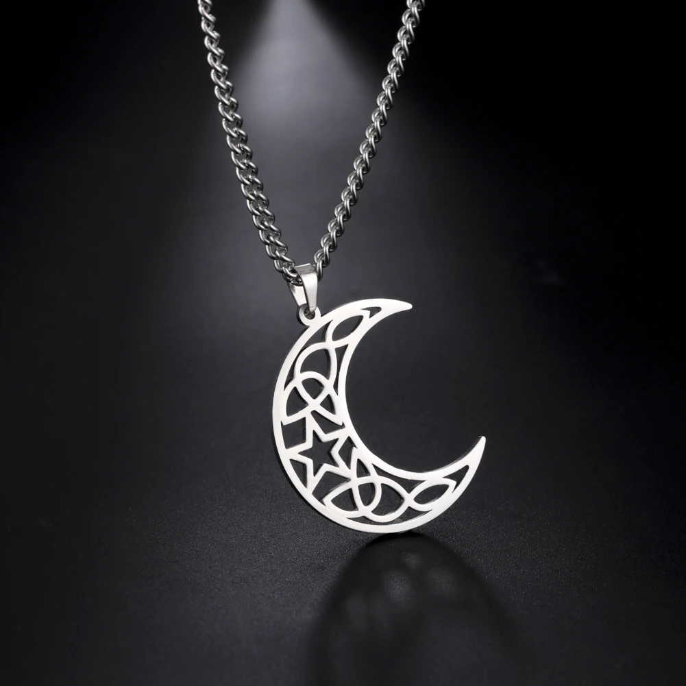 

Fashion Hollow Moon Pendant Necklace for Women Girls Aesthetic Stainless Steel Jewelry Star Knot Chain Necklaces Gifts