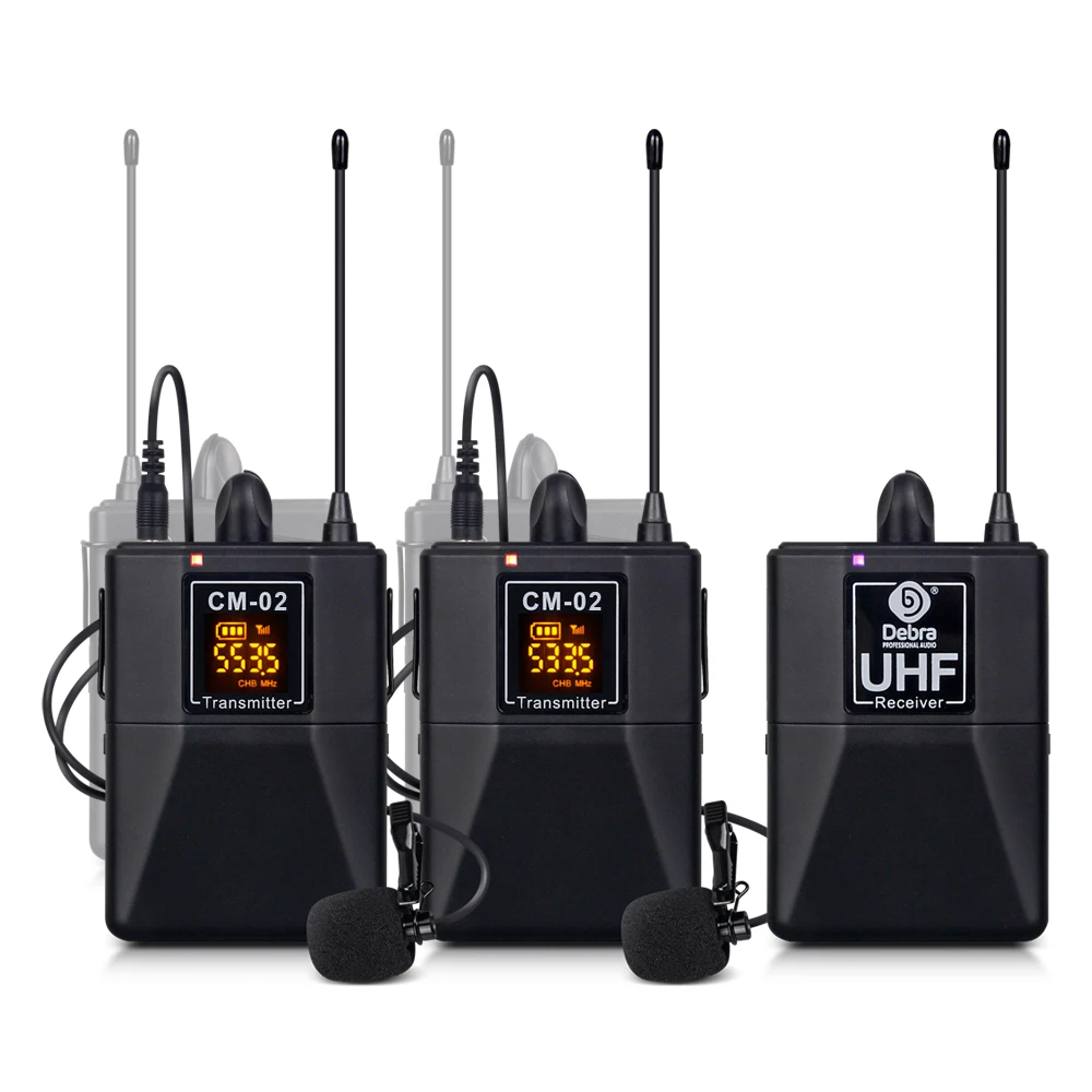 

Debra Audio UHF CM02 Wireless Lavalier Microphone Dual Channels 30Selectable 50m Range for DSLR Camera Live phone recording