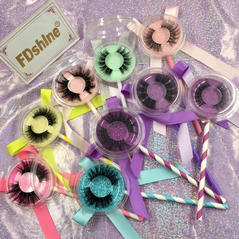 

3d 5d mink lashes with lollipop cases eyelash packaging regular mink eyelashes