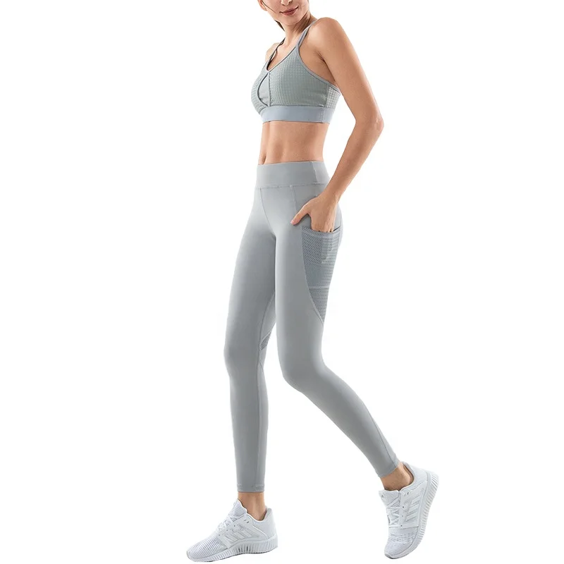 

Nylon Spandex New Design Mesh Women Crop Top Loose Yoga Pants Women Tracksuit Set, As the pic