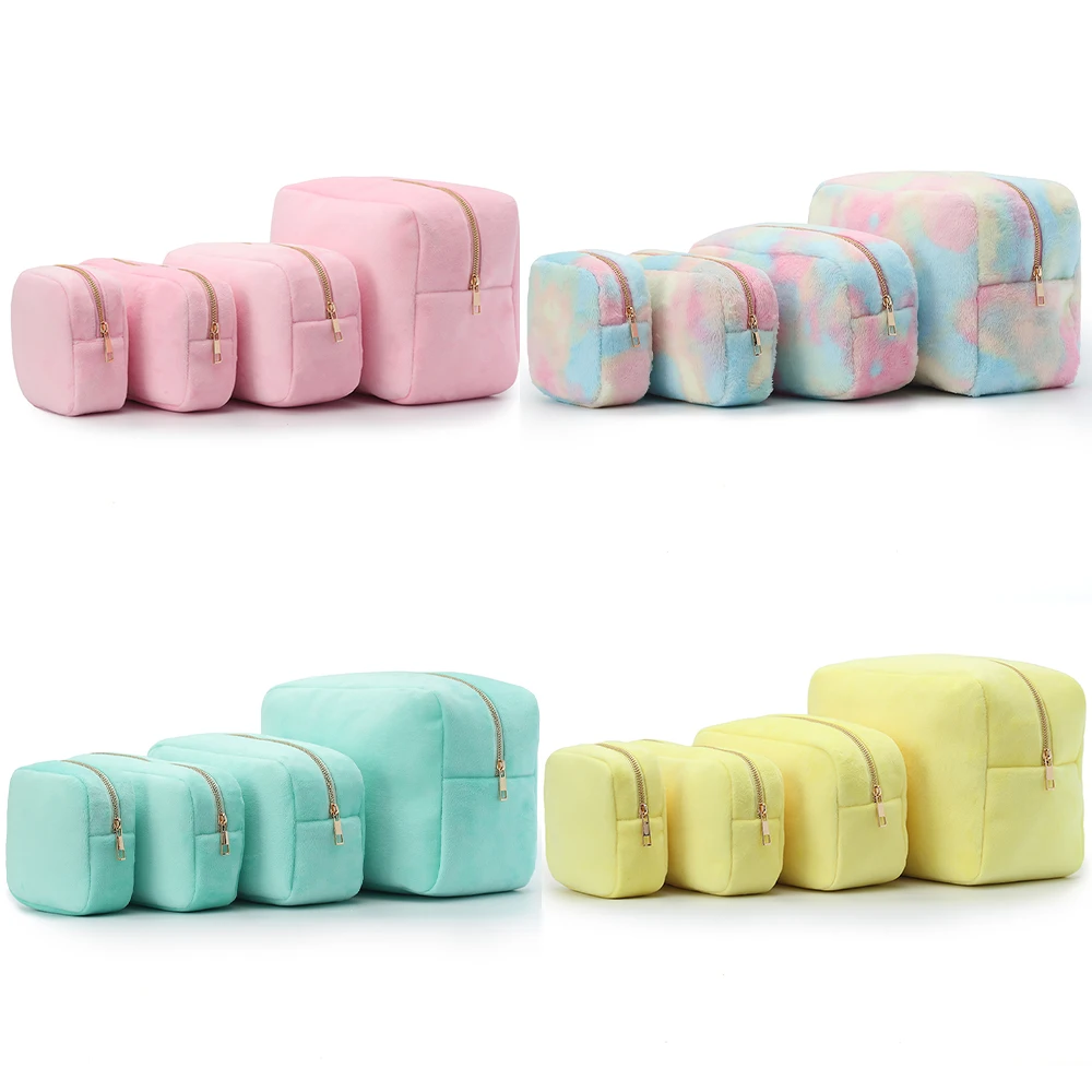 DIY Small Pouch Travel Storage Bridesmaid Gifts Cosmet Soft Fuzzy Makeup Organizer Terry Cloth Makeup Pouch Velvet Makeup Bag