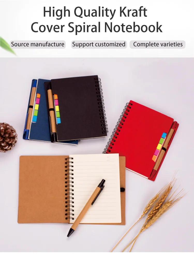 Journals Custom Logo Notebook, High Quality Kraft Cover Spiral Notebook with Pen Holder