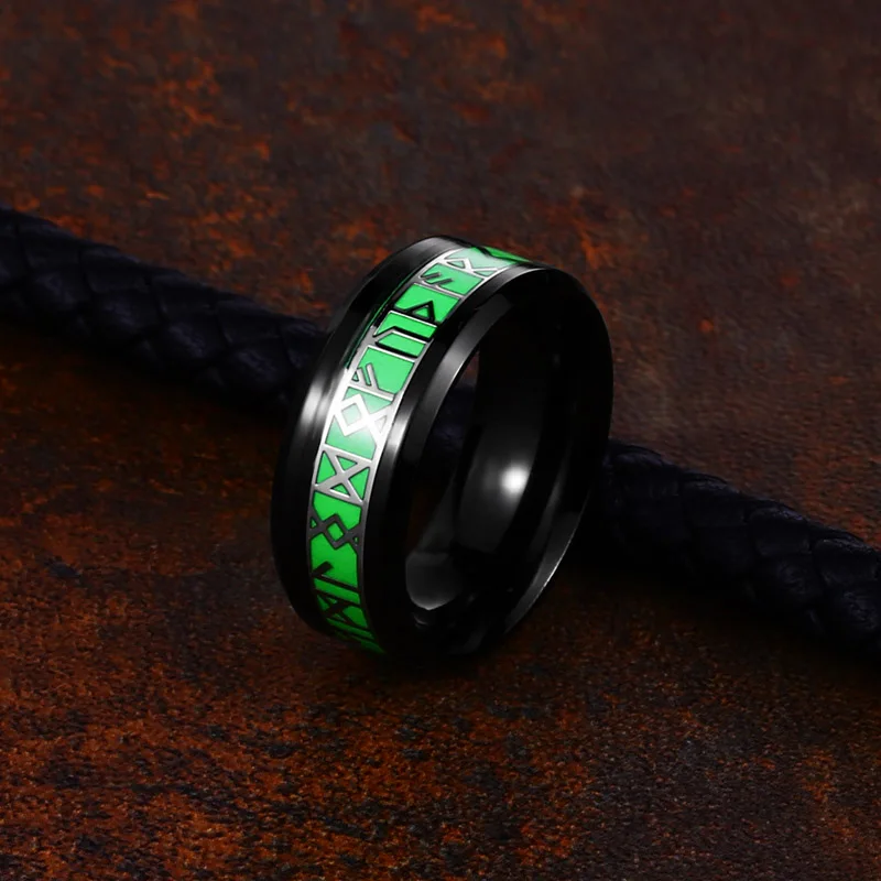 

SSR-R183 Fashion Simple Punk Viking Letter Men's Stainless Steel Luminous Viking Letter Ring