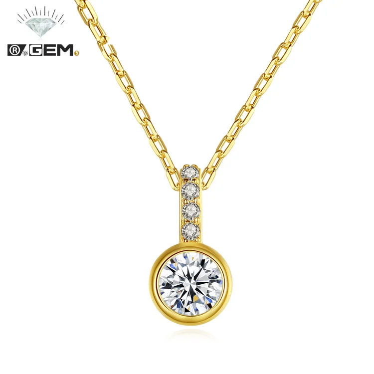 

R.GEM. Amazon Wholesale High Quality Round Pendant Chain CZ Zircon Diamond Sterling Silver 925 Necklace for Women