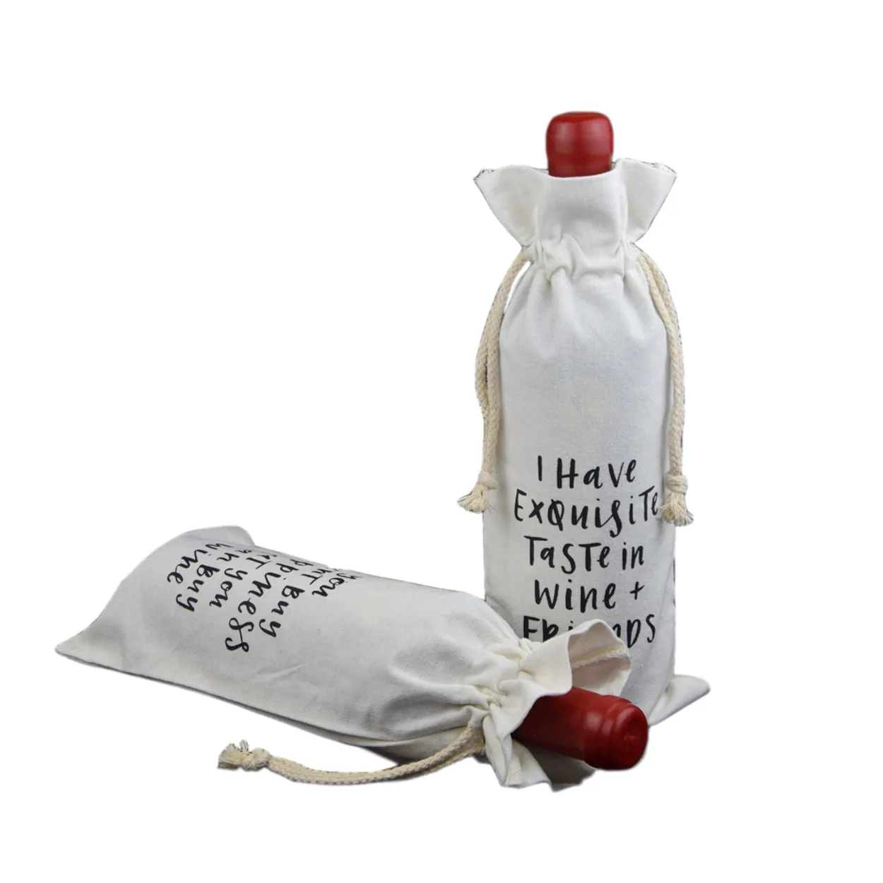 

canvas bottle cotton linen wine drawstring gift packing bag, Customized color