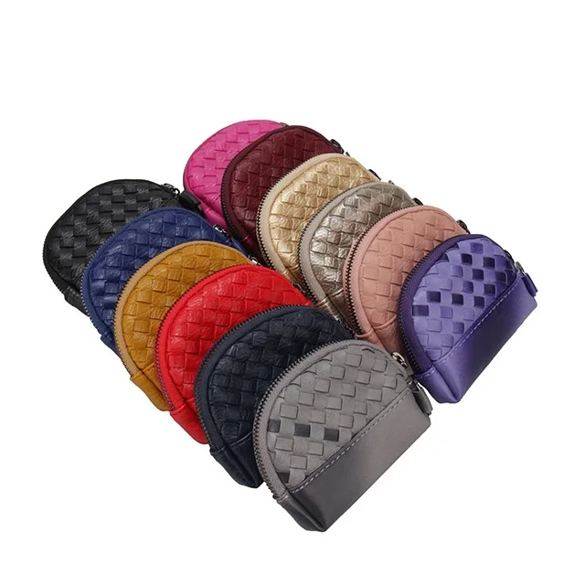 

Braided Unique Metal Buckle Design Pu Leather Fashion Woven Colorful Coin Purse Women Wallet