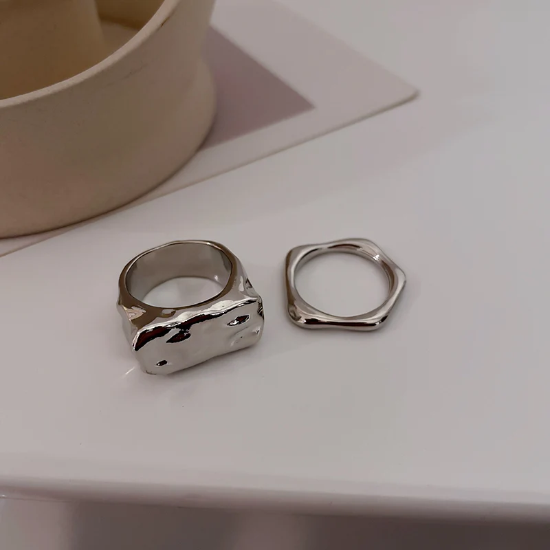 

fashion trendy silver plated metal ring set women