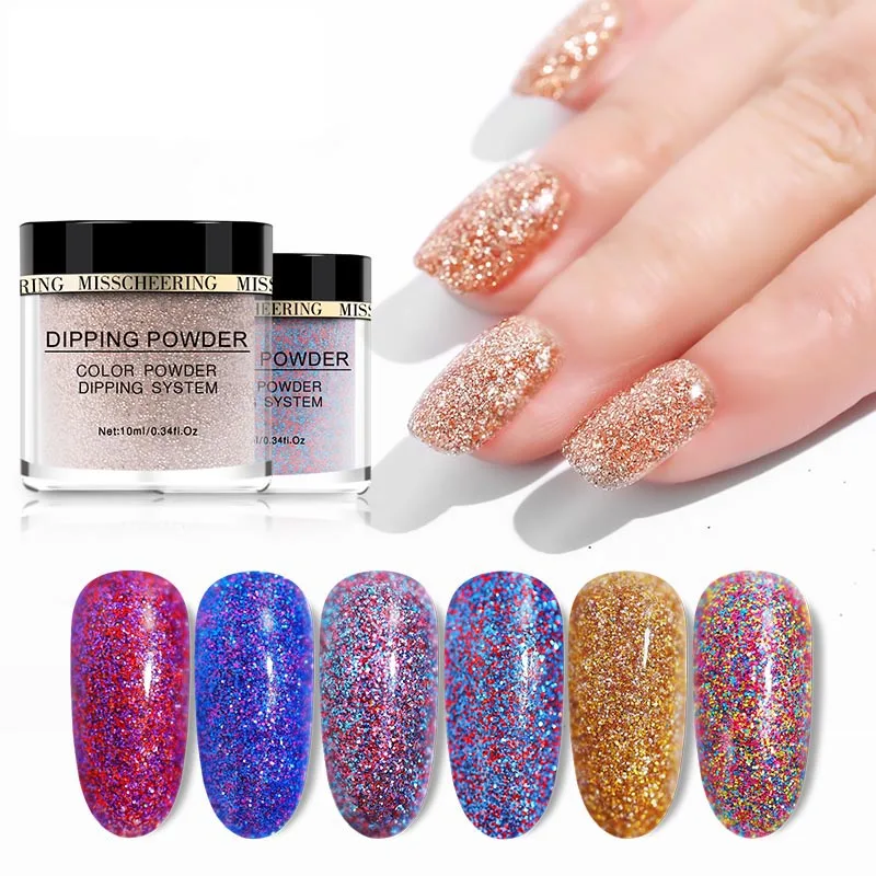 

10ml Chameleon Dipping System Powder Nail Glitter Dust Holographic Nail Art Decorations Colorful Manicure Pigments Natural Dry, 12 colors as picture show