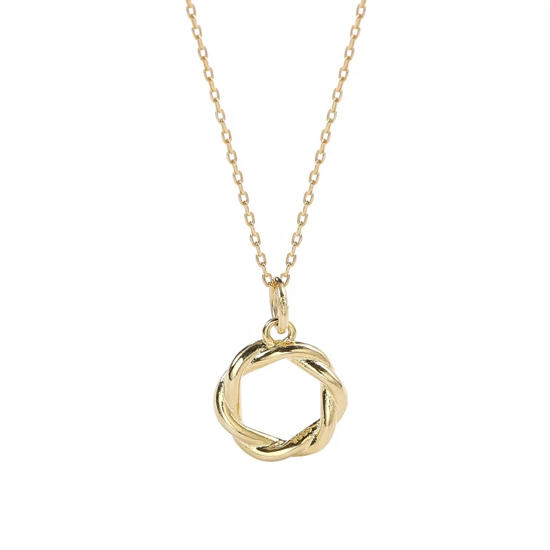 

A026A Women Fashion 18K Gold Plated Necklace 925 Sterling Silver Twisted Circle Pendant Necklace