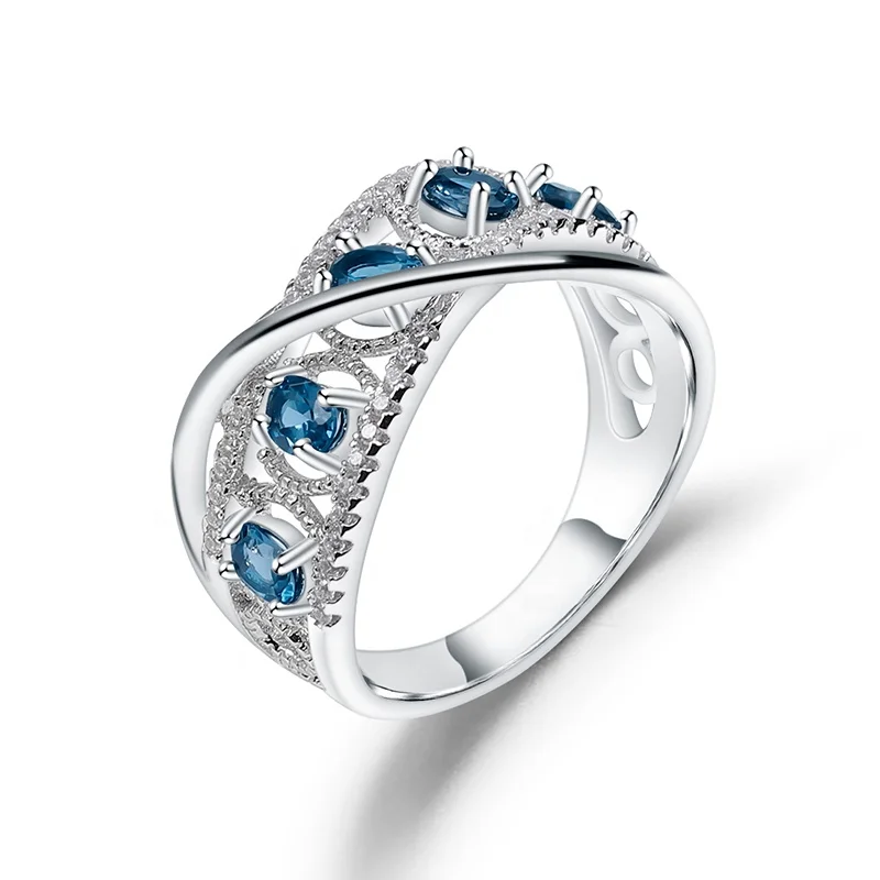 

Abiding 1.05Ct Natural London Blue Topaz Gemstone Rings 925 Sterling Silver Wedding Finger Ring For Women