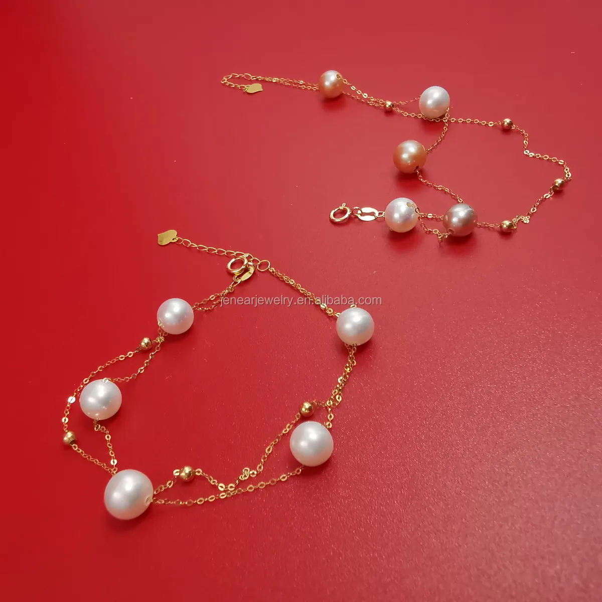 

Real solid pure gold link bracelet high quality natural pearl AU750 gold bracelet genuine 18k thin gold link pearl bracelet