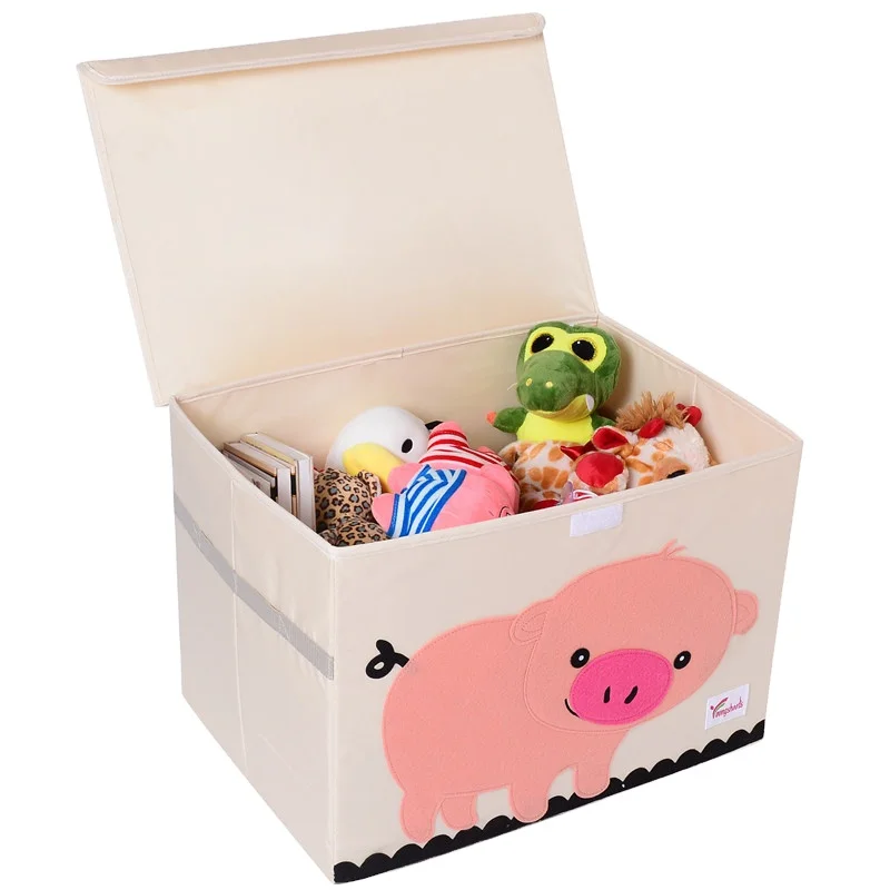 

Large Toy Chest Canvas Soft Fabric Children Toy Storage Bin Basket with Flip top Lid Collapsible Toy Box for Kids, Customize color