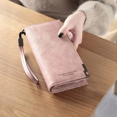

2019 high quality fashion pu leather long ladies wallet purse women elegant mobile bag, Black,pink,blue,gray
