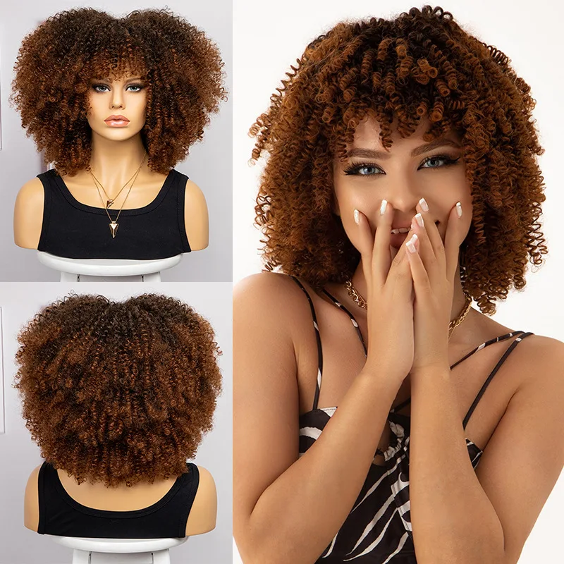

Wholesale Best Selling Wigs Hair Products Short Synthetic Popular Afro Cheap With Bangs Afro Kinky Curly Wigs For Black Women