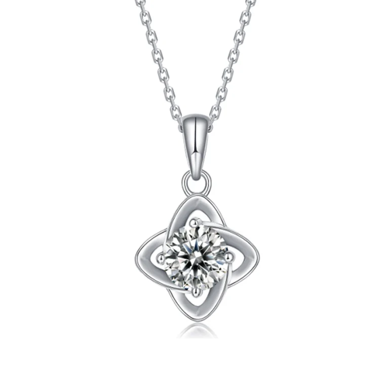 

Four-leaf clover shape 925 sliver Anniversary Engagement 1 ct moissanite diamond pendant necklace women, Silver color