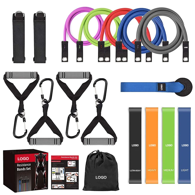 

Customized strength training fitness accessories workout set gym elastic tpe 11pcs 150lbs tube resistant band with handles, Stock color or custom