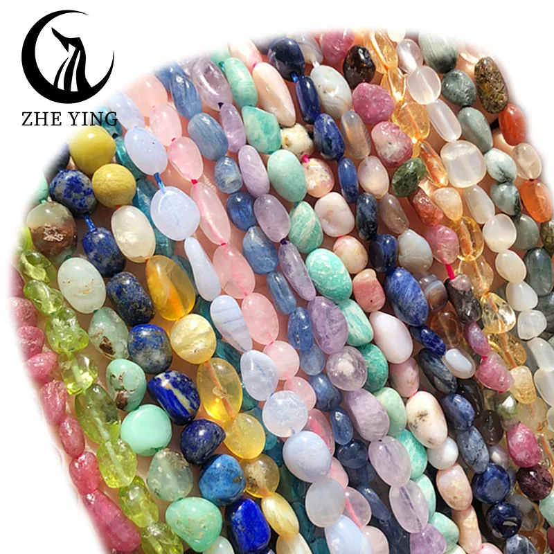 Zhe Ying 6-8mm Irregular Nugget Stone Beads Bracelets Jade Pebble Tumbled Chips Nugget Beads Stone Irregular Gemstone Beads