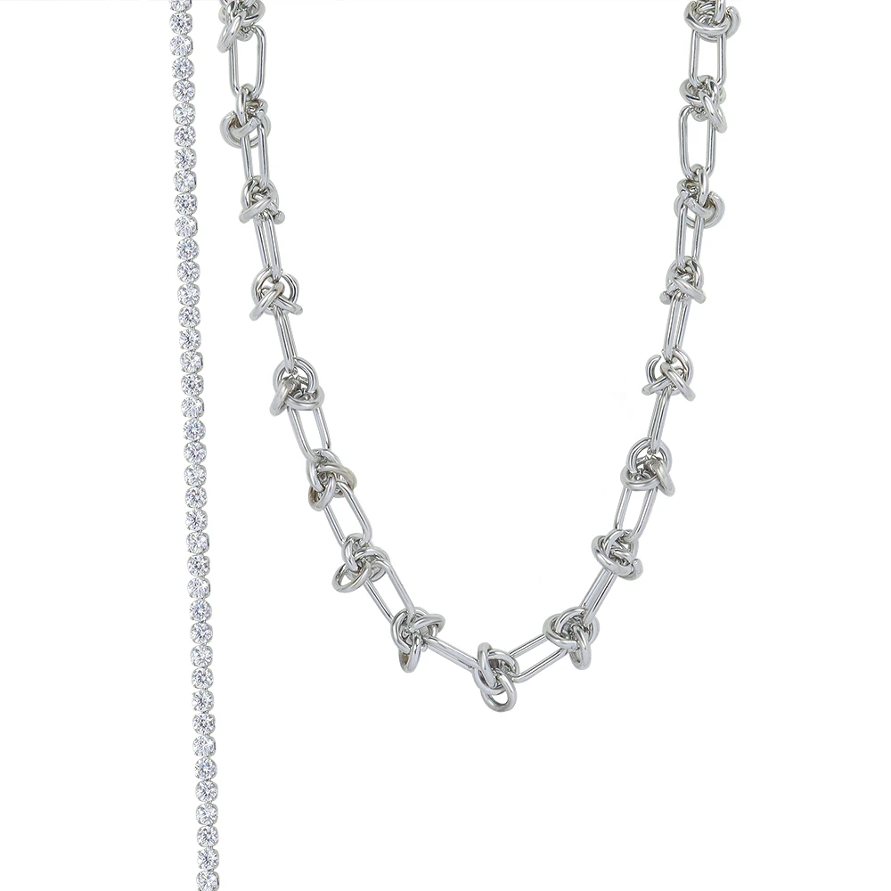 Metallic Chain Tassel Zircon Titanium Steel Hip Hop Necklace Jewelry Plated with 18 Real Gold Clavicle Chain Choker Ornaments