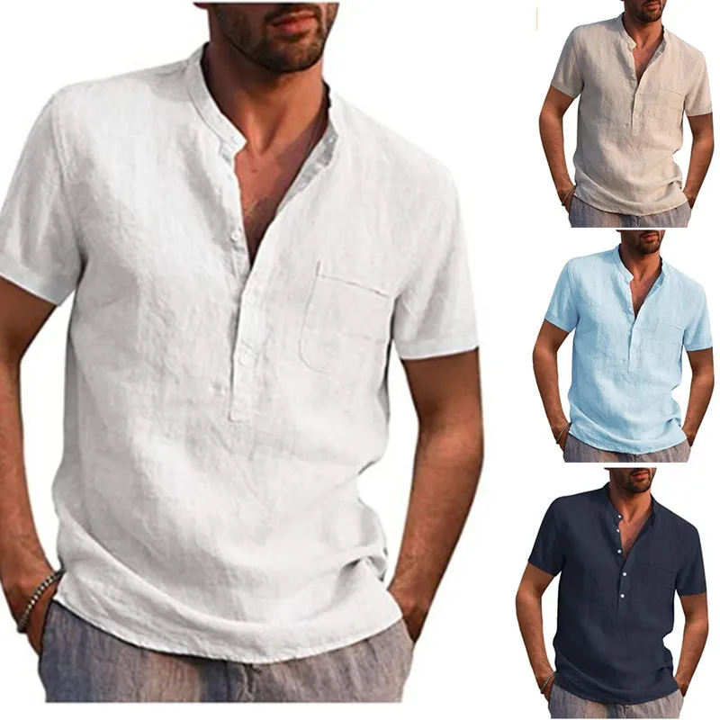 

New Arrival Wholesale Casual Beach Clothing Outfit Hawaiian Short Sleeve Linen Shirts for Men