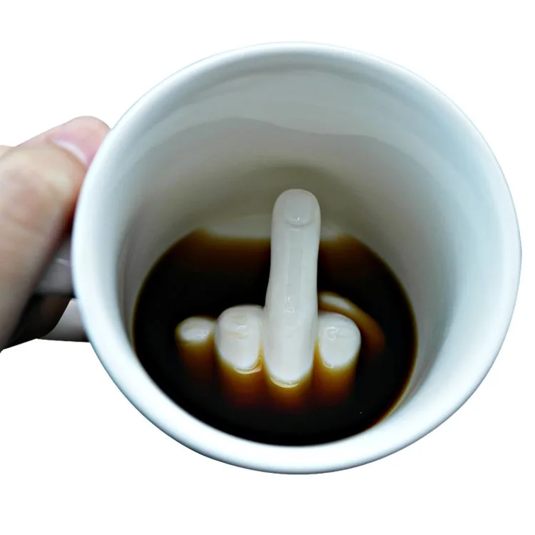 creative design white middle finger mug,novelty st