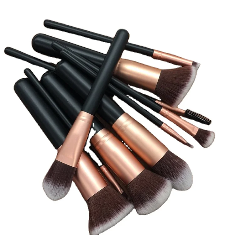 

12pcs gold makeup brush set free sample best makeup brush, Black