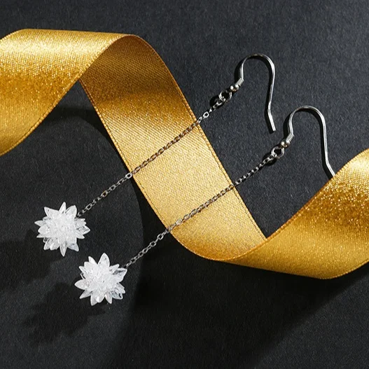 

Length 80MM Fashion Women Crystal 925 Sterling Silver Ice Flower Drop Earring, White